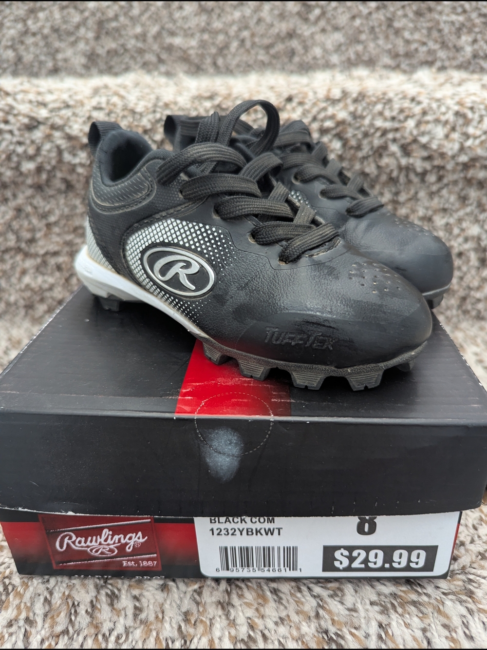 Rawlings Black And White Kids Baseball Cleats Size 8